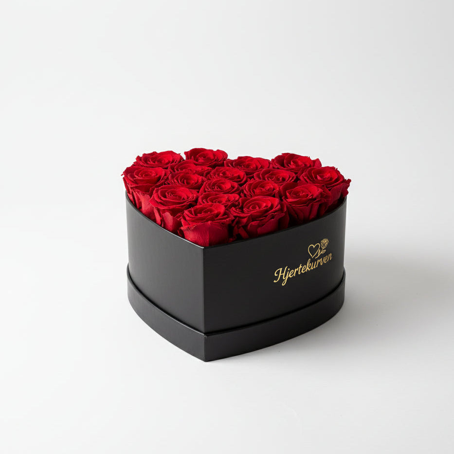 Hjerteboks med 17 røde roser